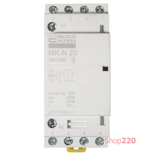 Модульный контактор 20A 4P 220V, 2NO+2NC, MK-N A0040030029