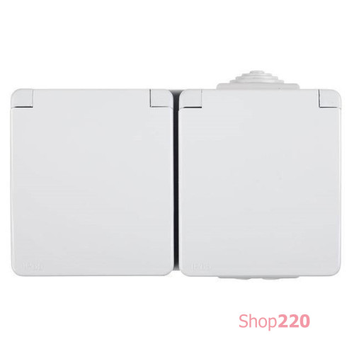 Розетка двойная с крышками горизонтальная наружная 2P+Z Schuko Efapel Waterproof 16А/250В, герметичная IP65, белый 48862 CBR