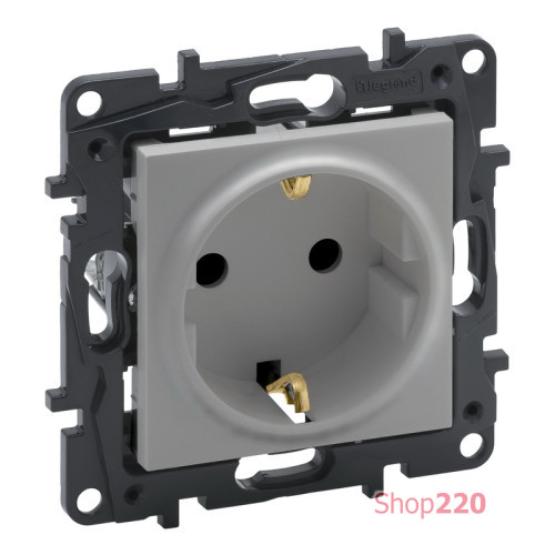 Розетка электрическая со шторками, алюминий, Niloe Step Legrand 863320B
