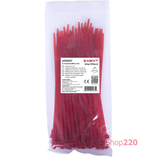 Кабельная стяжка 280мм х 4мм, красный, e.ct.stand.280.4.red Enext s015027