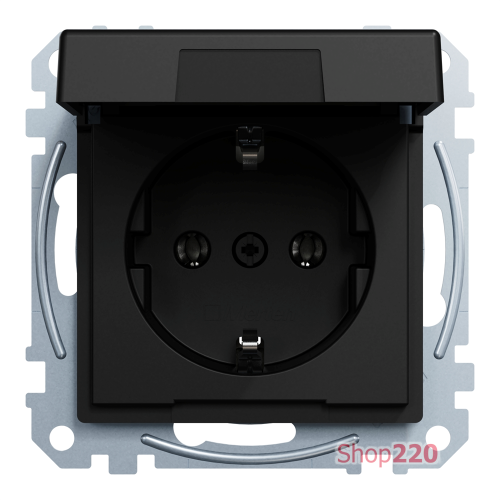 Механизм розетки SCHUKO с крышкой, Merten System M, матовый чёрный MEG2311-0403