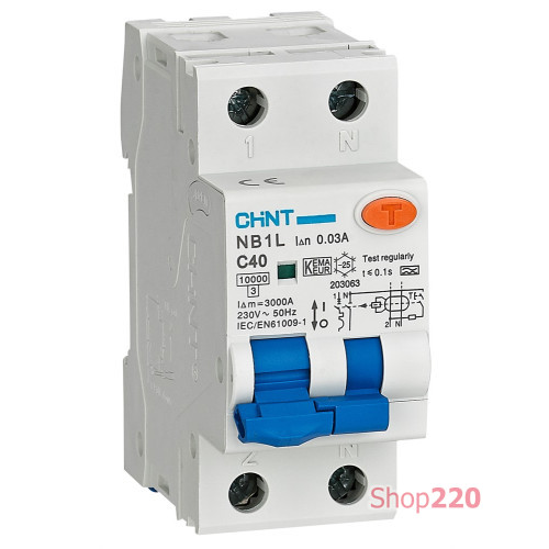 Дифавтомат C25A, 30mA, 1P+N, тип А, 6kA, NB1L-40 Chint 203021