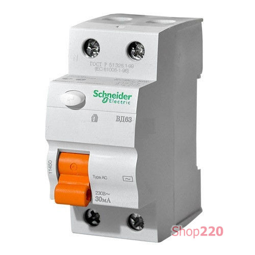 Диф. выключатель (УЗО) 25A 30мА, 2 полюса, 11450 Schneider Electric