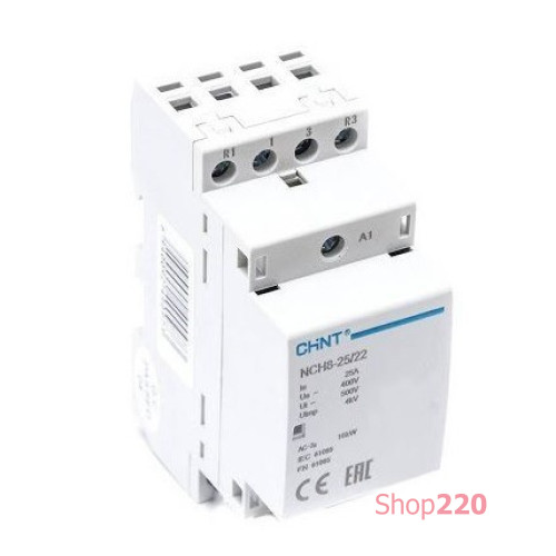Контактор модульный 25A, контакты 2NC+2NO, катушка 220В AC, NCH8-25/22 Chint 256091