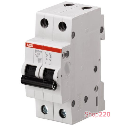 Автоматический выключатель 16А, 2 полюса, уставка C, ABB SH202-C16