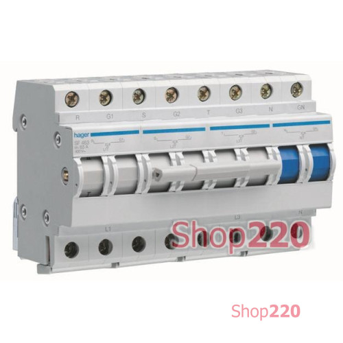 Переключатель I-0-II трехпозиционный 3 полюса + N, 63 А, SF463 Hager