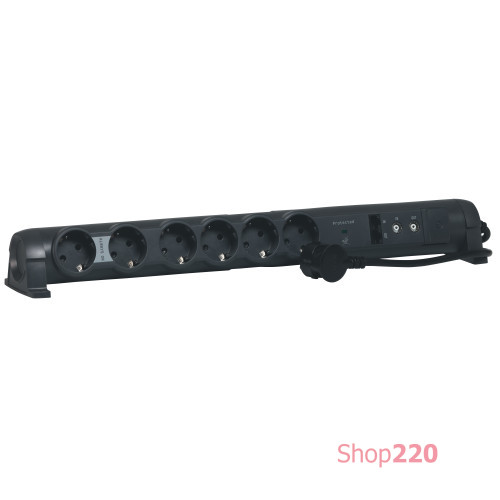 Удлинитель 6 розеток, 2 RJ45, 2 TV, с разрядником, шнур 1,5м, 694666 Legrand