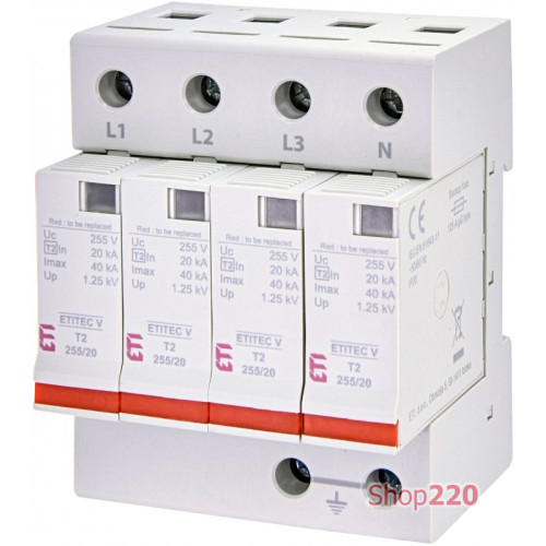 Ограничитель перенапряжения ETITEC V T2 255/20 (4+0) ETI 2442956