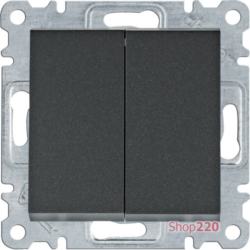 Выключатель двухклавишный проходной, черный, Lumina WL0053 Hager