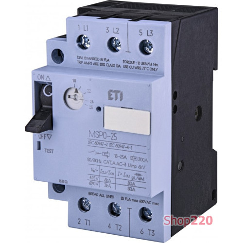 Автомат для защиты двигателя MSP0-25 (11 kW, 18-25A) ETI 4646627