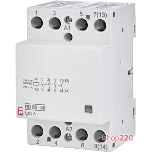 Контактор модульный тихий, 63А 220В, 4но, RD 63-40 230V AC/DC, ETI 2464026