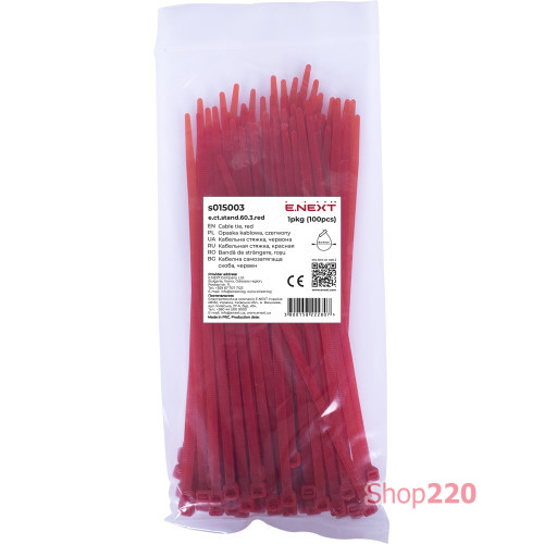Кабельная стяжка 60мм х 3мм, красный, e.ct.stand.60.3.red Enext s015003