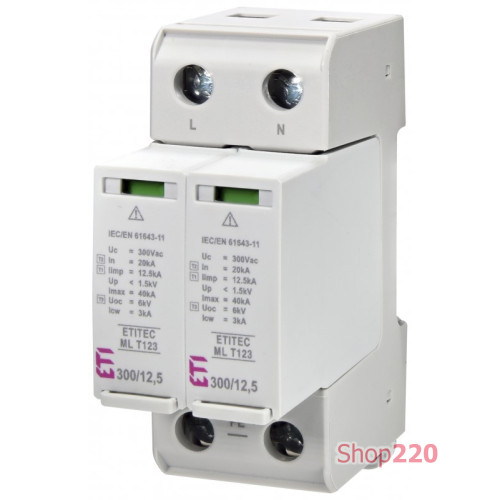 Ограничитель перенапряжения ETITEC ML T123 300/12,5 (2+0, 2p, TNC-S) ETI 2440663