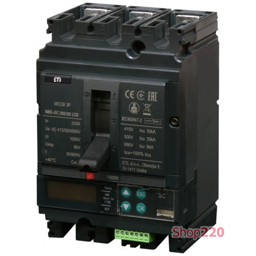 Автоматический выключатель 250A 3P, 50kA, (0.4-1)In/(1.5-12)In, NBS-EC 250/3S LCD ETI 4673091