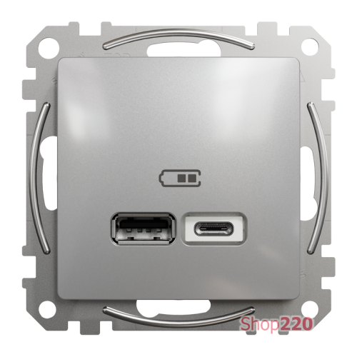 Розетка USB тип A+C 2,4A, алюминий, Sedna Design SDD113402