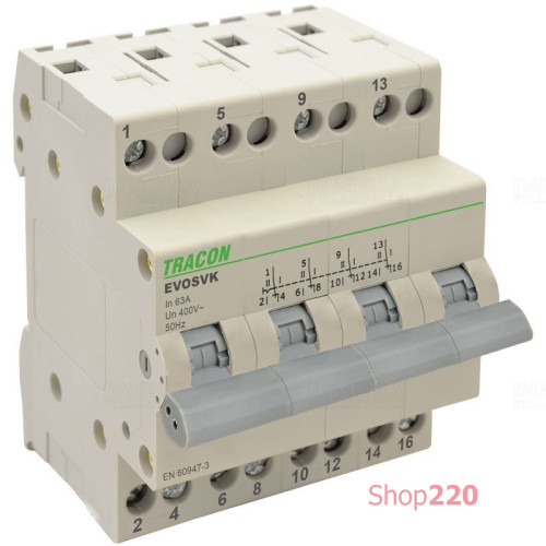 Переключатель на генератор I-0-II трехпозиционный 63 А, 4 полюса, SVK4-63 Tracon Electric
