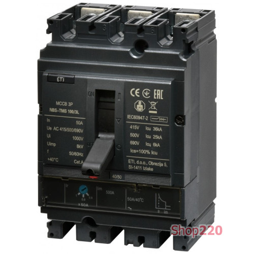 Автоматический выключатель 50A 3P, 36kA, (0.8-1)In/фикс., NBS-TMS 100/3L ETI 4673004