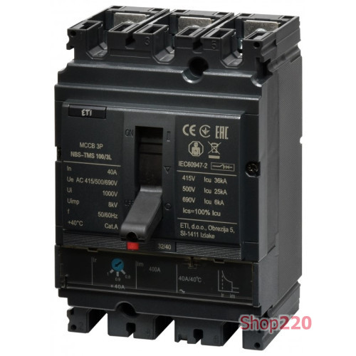 Автоматический выключатель 40A 3P, 36kA, (0.8-1)In/фикс., NBS-TMS 100/3L ETI 4673003