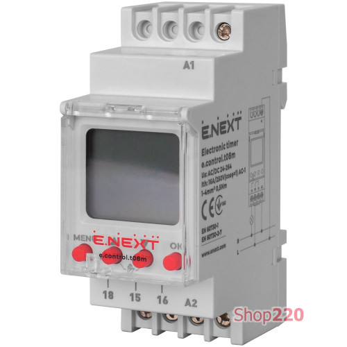 Таймер недельный электронный, 16А, e.control.t08m Enext i0310034