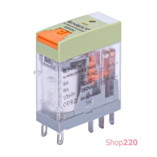 Реле промежуточное 8А, 2 группы контактов, катушка 24В DC, e.relay.pro.8.2.24DC ENEXT p091004