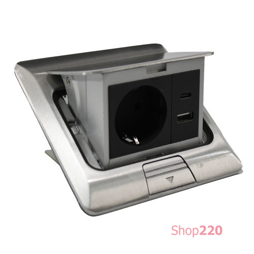 Лючок 220В + USB A+C, алюминий, IP44, ElectroHouse EH-F012