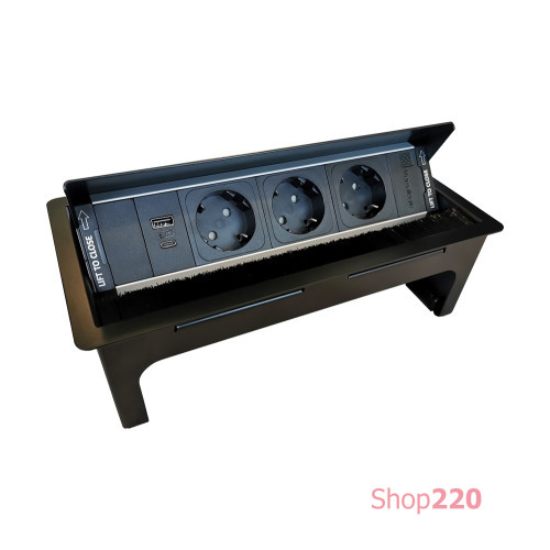 Выдвижной блок розеток в стол, 3х220В + USB A+C, черный, Versanet ASA ASA-060.31F.00509
