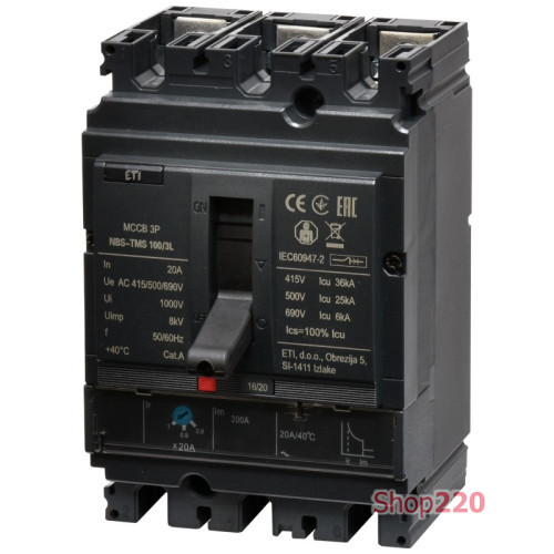 Автоматический выключатель 20A 3P, 36kA, (0.8-1)In/фикс., NBS-TMS 100/3L ETI 4673001