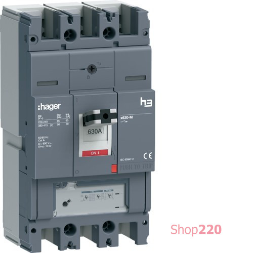 Автоматический выключатель h3, x630, In=630A, 3п, 50kA, LSnl Hager HMJ630GR