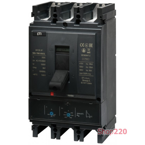 Автоматический выключатель 500A 3P, 36кА, (0.7-1)In/(5-10)In, NBS-TMD 630/3L ETI 4673131