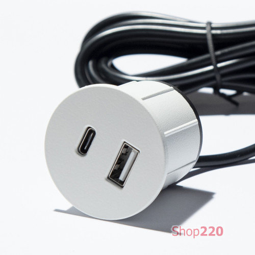 Розетка USB тип А+С в мебель, белый, Versapick ASA ASA-060.29Z.00035