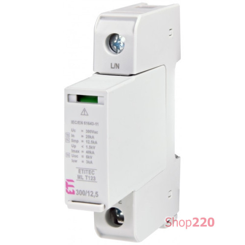 Ограничитель перенапряжения ETITEC ML T123 300/12,5 (1+0, 1p, TNC) ETI 2440661