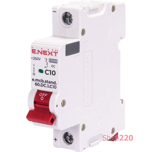 Модульный автомат постоянного тока 1р, 10А, 250В DC, C, 6кА, e.mcb.stand.60.DC.1.C10 Enext s081005