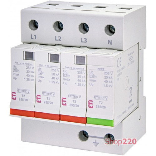 Ограничитель перенапряжения ETITEC V T2 255/20 (3+1) ETI 2442957