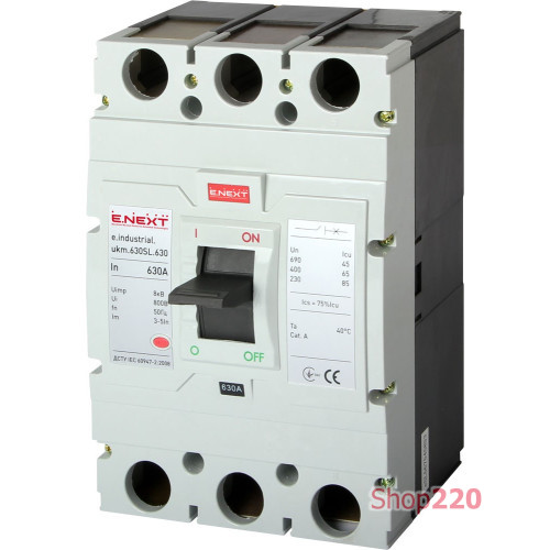 Силовой автоматический выключатель 630 А, 3-фазный, e.industrial.ukm.630SL.630 Enext i0660021