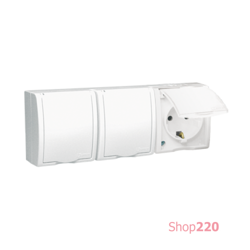 Розетка электрическая тройная с заземлением и крышкой, белый, AQUARIUS IP54 Simon