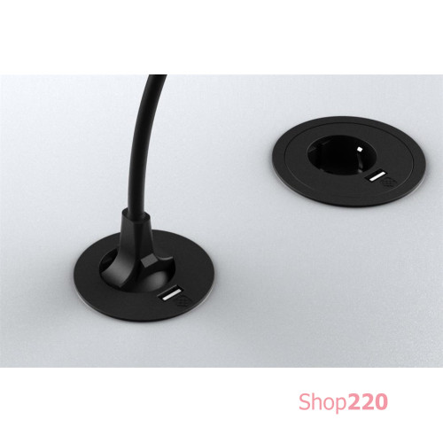 Врезная мебельная розетка 220В + USB, черный, Versatag ASA 060.36F.00001