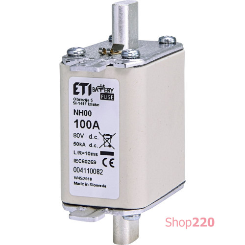 Предохранитель для защиты аккумуляторных батарей 100A 80V DC, NH-00 Battery ETI 4110082