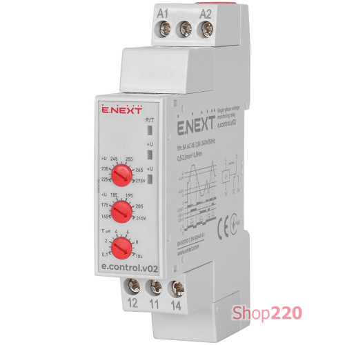 Реле контроля напряжения однофазное, e.control.v02 Enext p0690007
