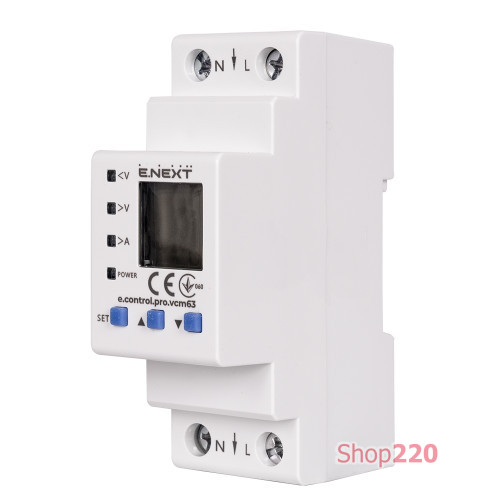 Реле контроля напряжения и тока однофазное 63А с индикацией, e.control.pro.vcm63 Enext p0690103