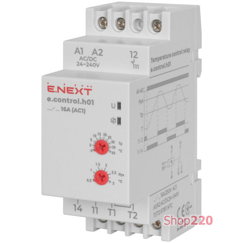 Реле контроля температуры 16A, АС/DC 24-240, -5…+40 °С, e.control.h01 Enext i0310016