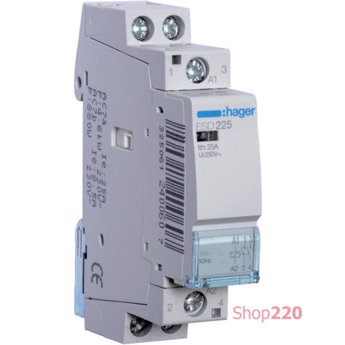 Контактор 24 В 25 A, 2но, Hager ESD225