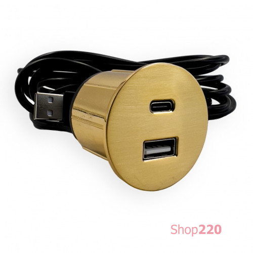 Розетка USB тип А+С в мебель, золото, Versapick ASA ASA-060.29Z.00040