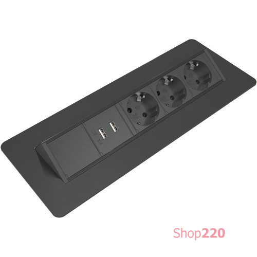 Блок розеток в стол 3х220В + USB, черный, Axessline QuickBox Kondator
