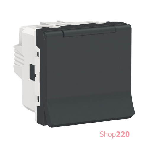 Розетка со шторками и крышкой, антрацит, 2 модуля, Unica New Schneider NU303754TA
