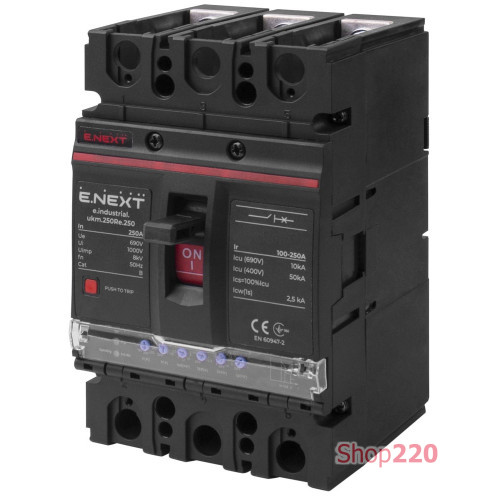 Силовой автомат с электронным расцепителем 250 А, 3-фазный, e.industrial.ukm.250Re.250 Enext i0770022