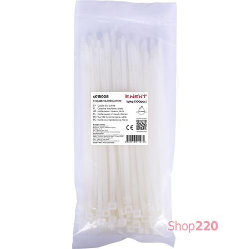 Кабельная стяжка 400мм х 5мм, белый, e.ct.stand.400.5white Enext s015008