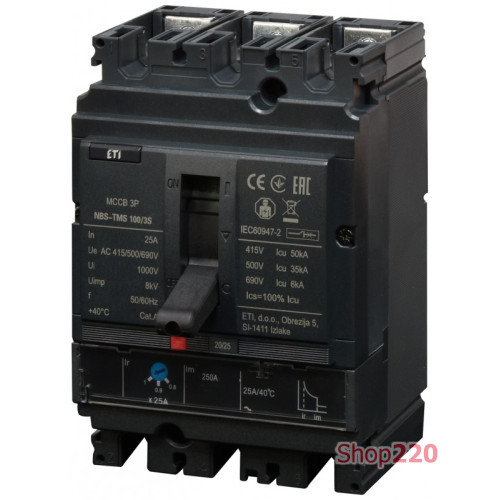 Автоматический выключатель 25A 3P, 50kA, (0.8-1)In/фикс., NBS-TMS 100/3S ETI 4673030