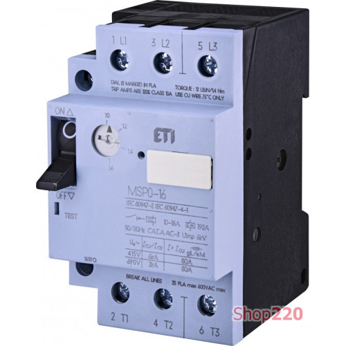 Автомат для защиты двигателя MSP0-16 (7,5 kW, 10-16A) ETI 4646625