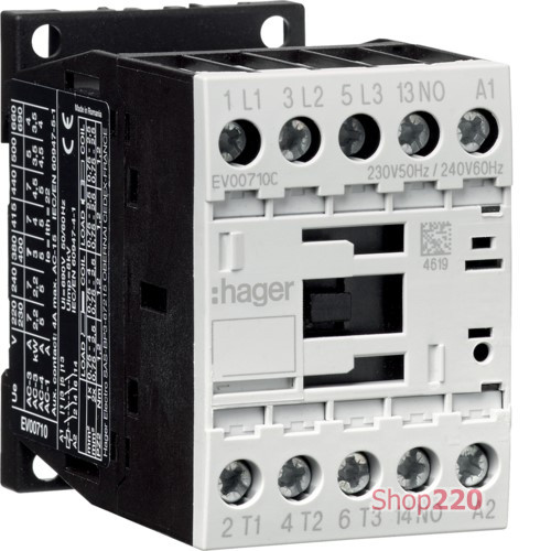 Контактор корпусный 7А 230В-АС, 3P+1НО, AC-3 Hager EV00710C