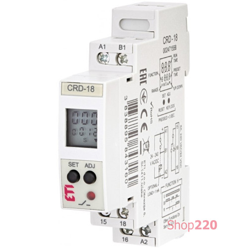 Многофункциональное цифровое реле времени CRD-18 (24-240V AC/DC, 1x8A_AC1) ETI 2471558